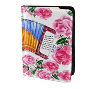 YUNWEIKEJI Acuarela Acordeón Flor Rosa, Funda para Pasaporte Cartera de Viaje de Cuero PU Funda para Pasaporte Fundas para Pasaporte 5,5 Pulgadas