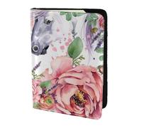 YUNWEIKEJI Acuarela Caballo Rosas Flores, Funda para Pasaporte Cartera de Viaje de Cuero PU Funda para Pasaporte Fundas para Pasaporte 5,5 Pulgadas