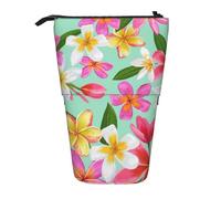 YUNWEIKEJI Acuarela Flores Tropicales Plumeria Floral, Estuche telescópico para lápices, Soporte para lápices con Cremallera, Bolsa de Maquillaje, Bolsa para lápices