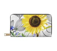 YUNWEIKEJI Acuarela Girasoles Amarillos Flores Azules, Carteras Cartera de Gran Capacidad para Hombres y Mujeres Carteras Tarjeta de crédito Cartera de Cuero de Microfibra