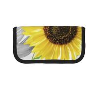 YUNWEIKEJI Acuarela Girasoles Amarillos Flores Azules, Estuche para lápices, Estuche para lápices de Lona Bolsa para cosméticos de Gran Capacidad