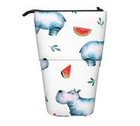 YUNWEIKEJI Acuarela Lindo Hipopótamo Sandía, Estuche telescópico para lápices, Soporte para lápices con Cremallera, Bolsa de Maquillaje, Bolsa para lápices