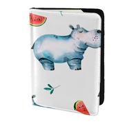 YUNWEIKEJI Acuarela Lindo Hipopótamo Sandía, Funda para Pasaporte Cartera de Viaje de Cuero PU Funda para Pasaporte Fundas para Pasaporte 5,5 Pulgadas