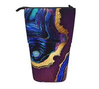 YUNWEIKEJI Ágata Abstracta Púrpura, Azul, Oro, Estuche telescópico para lápices, Soporte para lápices con Cremallera, Bolsa de Maquillaje, Bolsa para lápices