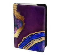 YUNWEIKEJI Ágata Abstracta Púrpura, Azul, Oro, Funda para Pasaporte Cartera de Viaje de Cuero PU Funda para Pasaporte Fundas para Pasaporte 5,5 Pulgadas