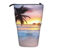 YUNWEIKEJI Amanecer Tropical Palmera Isla, Estuche telescópico para lápices, Soporte para lápices con Cremallera, Bolsa de Maquillaje, Bolsa para lápices