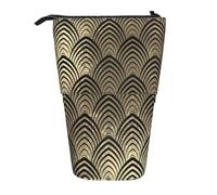 YUNWEIKEJI Art Déco Champaigne Negro Escamas de Oro Conchas Marinas, Estuche telescópico para lápices, Soporte para lápices con Cremallera, Bolsa de Maquillaje, Bolsa para lápices