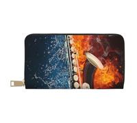 YUNWEIKEJI Arte Musical de saxofón de Fuego de Hielo, Carteras Cartera de Gran Capacidad para Hombres y Mujeres Carteras Tarjeta de crédito Cartera de Cuero de Microfibra