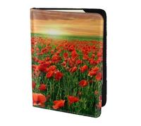 YUNWEIKEJI Atardecer Campo Amapolas Campo Hermosas Flores, Funda para Pasaporte Cartera de Viaje de Cuero PU Funda para Pasaporte Fundas para Pasaporte 5,5 Pulgadas