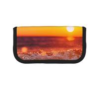 YUNWEIKEJI Atardecer con Olas del Mar Estampado, Estuche para lápices, Estuche para lápices de Lona Bolsa para cosméticos de Gran Capacidad