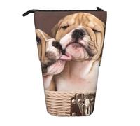 YUNWEIKEJI Besar Cachorros de Bulldog inglés, Estuche telescópico para lápices, Soporte para lápices con Cremallera, Bolsa de Maquillaje, Bolsa para lápices