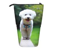 YUNWEIKEJI Bichón Frisé Bokeh Mascotas Perros Parque Perros Blancos, Estuche telescópico para lápices, Soporte para lápices con Cremallera, Bolsa de Maquillaje, Bolsa para lápices