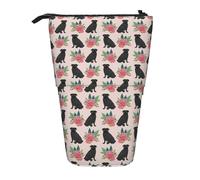 YUNWEIKEJI Black Pug Florals Black Pug Flowers Design Cute Dogs, Estuche telescópico, Soporte para lápiz con Cremallera, Bolsa de Maquillaje, Estuche para bolígrafos