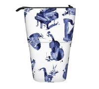YUNWEIKEJI Blues Saxofón Piano Violonchelo Bajo, Estuche telescópico para lápices, Soporte para lápices con Cremallera, Bolsa de Maquillaje, Bolsa para lápices