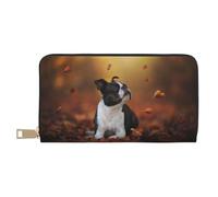 YUNWEIKEJI Boston Terrier Otoño Bokeh Perros Perros, Carteras Cartera de Gran Capacidad para Hombres y Mujeres Carteras Tarjeta de crédito Cartera de Cuero de Microfibra