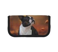 YUNWEIKEJI Boston Terrier Otoño Bokeh Perros Perros En El Bosque, Estuche para lápices, Estuche para lápices de Lona Bolsa para cosméticos de Gran Capacidad