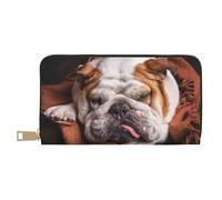 YUNWEIKEJI Bulldogs Ingleses Bozal Mascotas Perros Durmiendo, Carteras Cartera de Gran Capacidad para Hombres y Mujeres Carteras Tarjeta de crédito Cartera de Cuero de Microfibra