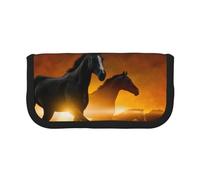 YUNWEIKEJI Caballos Negros Impresión De Nubes Rojas Brillantes, Estuche para lápices, Estuche para lápices de Lona Bolsa para cosméticos de Gran Capacidad