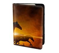 YUNWEIKEJI Caballos Negros Impresión De Nubes Rojas Brillantes, Funda para Pasaporte Cartera de Viaje de Cuero PU Funda para Pasaporte Fundas para Pasaporte 5,5 Pulgadas