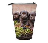 YUNWEIKEJI Cachorros Labrador Familia Cachorros Pequeños Marrón, Estuche telescópico para lápices, Soporte para lápices con Cremallera, Bolsa de Maquillaje, Bolsa para lápices