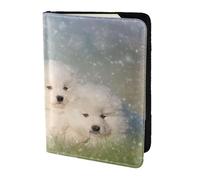 YUNWEIKEJI Cachorros Samoyedo Perros Blancos Familia Samoyedo Pequeño, Funda para Pasaporte Cartera de Viaje de Cuero PU Funda para Pasaporte Fundas para Pasaporte 5,5 Pulgadas