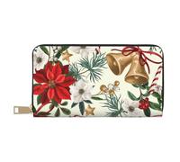 YUNWEIKEJI Campana navideña Floral con Flor de Pascua navideña, Carteras Cartera de Gran Capacidad para Hombres y Mujeres Carteras Tarjeta de crédito Cartera de Cuero de Microfibra
