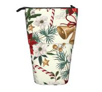 YUNWEIKEJI Campana navideña Floral con Flor de Pascua navideña, Estuche telescópico para lápices, Soporte para lápices con Cremallera, Bolsa de Maquillaje, Bolsa para lápices