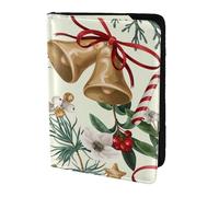 YUNWEIKEJI Campana navideña Floral con Flor de Pascua navideña, Funda para Pasaporte Cartera de Viaje de Cuero PU Funda para Pasaporte Fundas para Pasaporte 5,5 Pulgadas