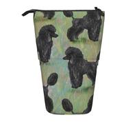 YUNWEIKEJI Caniche Negro sobre Pasteles, Estuche telescópico para lápices, Soporte para lápices con Cremallera, Bolsa de Maquillaje, Bolsa para lápices