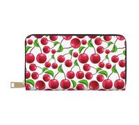 YUNWEIKEJI Cerezas Rojas Impresas, Carteras Cartera de Gran Capacidad para Hombres y Mujeres Carteras Tarjeta de crédito Cartera de Cuero de Microfibra
