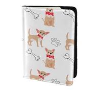 YUNWEIKEJI Chihuahua Lindos Perros y tazón, Funda para Pasaporte Cartera de Viaje de Cuero PU Funda para Pasaporte Fundas para Pasaporte 5,5 Pulgadas