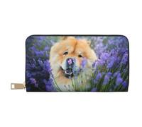 YUNWEIKEJI Chow-Chow Dulce Esponjoso Marrón Perros Púrpura Salvaje, Carteras Cartera de Gran Capacidad para Hombres y Mujeres Carteras Tarjeta de crédito Cartera de Cuero de Microfibra