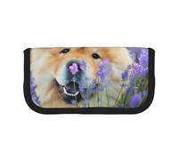 YUNWEIKEJI Chow-Chow Dulce Esponjoso Marrón Perros Púrpura Salvaje, Estuche para lápices, Estuche para lápices de Lona Bolsa para cosméticos de Gran Capacidad