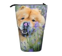 YUNWEIKEJI Chow-Chow Dulce Esponjoso Marrón Perros Púrpura Salvaje, Estuche telescópico para lápices, Soporte para lápices con Cremallera, Bolsa de Maquillaje, Bolsa para lápices