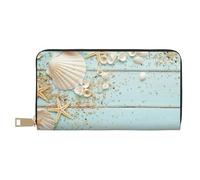 YUNWEIKEJI Colección Mar Concha Playa Vintage, Carteras Cartera de Gran Capacidad para Hombres y Mujeres Carteras Tarjeta de crédito Cartera de Cuero de Microfibra