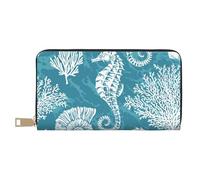 YUNWEIKEJI Conchas Marinas Caballito De Mar Coral, Carteras Cartera de Gran Capacidad para Hombres y Mujeres Carteras Tarjeta de crédito Cartera de Cuero de Microfibra