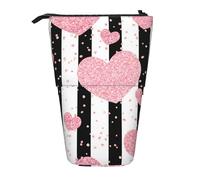YUNWEIKEJI Corazón Romántico Raya De Lentejuelas De Oro Rosa, Estuche telescópico para lápices, Soporte para lápices con Cremallera, Bolsa de Maquillaje, Bolsa para lápices