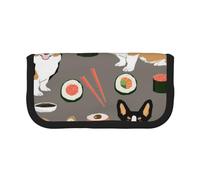 YUNWEIKEJI Corgi Sushi Corgis Perro, Estuche para lápices, Estuche para lápices de Lona Bolsa para cosméticos de Gran Capacidad