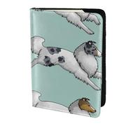 YUNWEIKEJI Correr Perro Collie áspero, Funda para Pasaporte Cartera de Viaje de Cuero PU Funda para Pasaporte Fundas para Pasaporte 5,5 Pulgadas