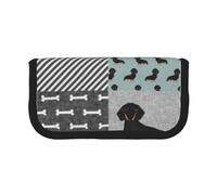 YUNWEIKEJI Dachshund Mascota Raza de Perro Silueta Negro y Fuego, Estuche para lápices, Estuche para lápices de Lona Bolsa para cosméticos de Gran Capacidad