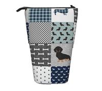 YUNWEIKEJI Dachshund Mascota Raza de Perro Silueta Negro y Fuego, Estuche telescópico para lápices, Soporte para lápices con Cremallera, Bolsa de Maquillaje, Bolsa para lápices