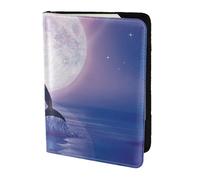 YUNWEIKEJI Delfín Saltando bajo la luz de la Luna Impreso, Funda para Pasaporte Cartera de Viaje de Cuero PU Funda para Pasaporte Fundas para Pasaporte 5,5 Pulgadas