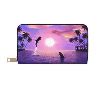 YUNWEIKEJI Delfines al Atardecer, Carteras Cartera de Gran Capacidad para Hombres y Mujeres Carteras Tarjeta de crédito Cartera de Cuero de Microfibra