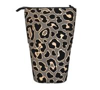 YUNWEIKEJI Diseño De Patrones Sin Fisuras De Leopardo En Oro De Lujo, Estuche telescópico para lápices, Soporte para lápices con Cremallera, Bolsa de Maquillaje, Bolsa para lápices