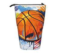 YUNWEIKEJI Disfrute del Bosquejo Colorido del Baloncesto Impreso, Estuche telescópico para lápices, Soporte para lápices con Cremallera, Bolsa de Maquillaje, Bolsa para lápices