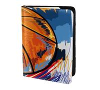 YUNWEIKEJI Disfrute del Bosquejo Colorido del Baloncesto Impreso, Funda para Pasaporte Cartera de Viaje de Cuero PU Funda para Pasaporte Fundas para Pasaporte 5,5 Pulgadas