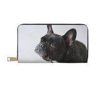 YUNWEIKEJI Dulce Mascota Lindo Cachorro de Bulldog francés Negro, Carteras Cartera de Gran Capacidad para Hombres y Mujeres Carteras Tarjeta de crédito Cartera de Cuero de Microfibra