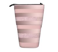 YUNWEIKEJI Elegante Raya Rosa Rubor con Brillo De Oro Rosa, Estuche telescópico para lápices, Soporte para lápices con Cremallera, Bolsa de Maquillaje, Bolsa para lápices