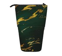 YUNWEIKEJI Esmeralda Verde Intenso Tonos Tierra Mármol Dorado, Estuche telescópico para lápices, Soporte para lápices con Cremallera, Bolsa de Maquillaje, Bolsa para lápices