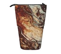YUNWEIKEJI Estampado marrón Mixto mármol, Estuche telescópico para lápices, Soporte para lápices con Cremallera, Bolsa de Maquillaje, Bolsa para lápices